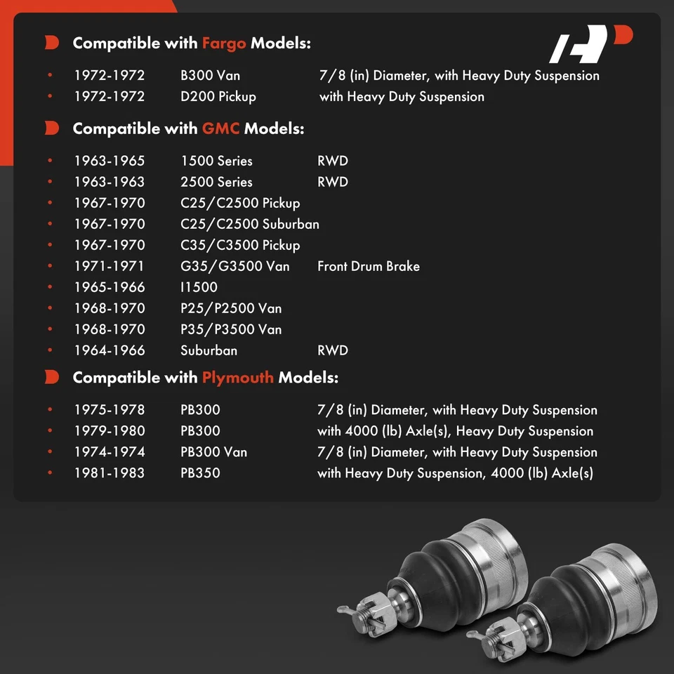 Rótula inferior delantera A-Premium 2 piezas para camioneta Chevrolet C20 Dodge B3500 GMC Foto 3 de 4