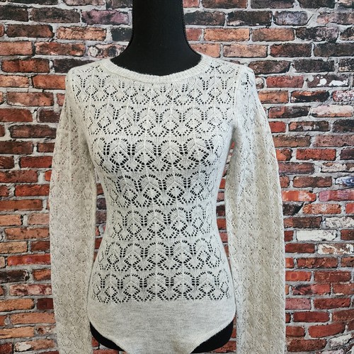 American Eagle Sweater Bodysuit S Sheer Mesh Coquette Romantic Feminine Top Soft - Picture 1 of 16