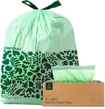 Cleanomic Compostable Trash Bags with Drawstring 13 Gallon, 25 Units, Tall , B