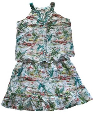 Sigrid Olsen Lined Skirt Pockets And Top Set Embroidered Details 100% Cotton XL