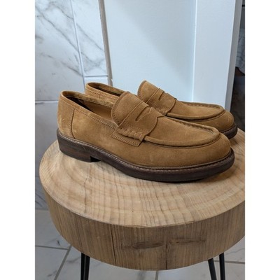 NWOB Brunello Cucinelli Mens Camel Suede Penny Loafers Made in Italy  44/11