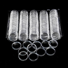 100 Pack 25mm Clear Coin Capsules Plastic Round Coin Holders Storage Cases