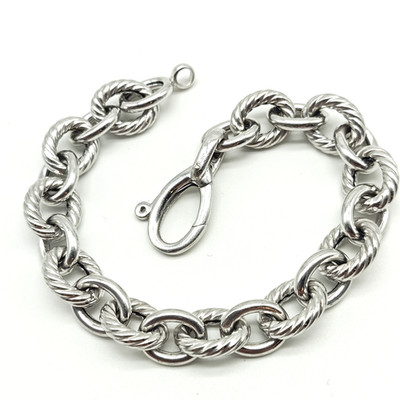 Designer Sterling Silver 925 Textured Links Bracelet 8''