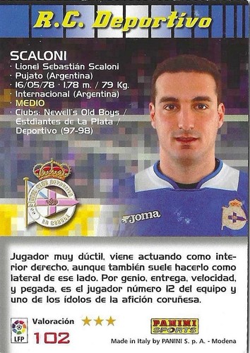 2004-05 Panini Megacracks MGK La Liga Lionel Scaloni #102 RC Deportivo - Picture 2 of 2
