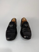 Prada Black Leather Logo Loafers Size 7 UK/ 8 US
