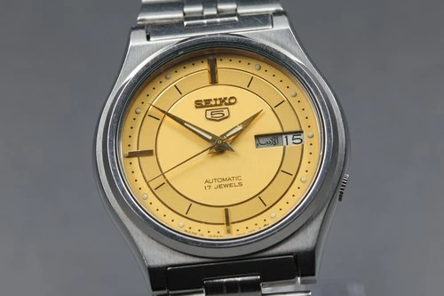 Vintage 1983 *N MINT* Seiko 5 7009-3171 Gold Dial Automatic Men Watch From JAPAN