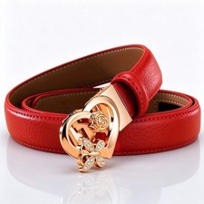 1Pc Red Leather Belt with A Gold Heart-shaped Buckle, Adorned with Rhinestone