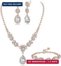Jstyle Silver Wedding Jewelry Sets for Brides, Necklace and Earring Set Non Ta