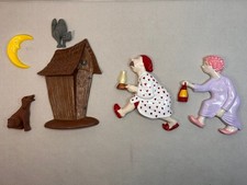 Vintage Arnel's Race to the Outhouse Ceramic Chalkware Six Piece Set from 1970s