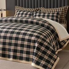 Cotton Plaid Quilt Set, Ultra Soft 3 Pieces Queen Size Bedding with 2 Pillow ...