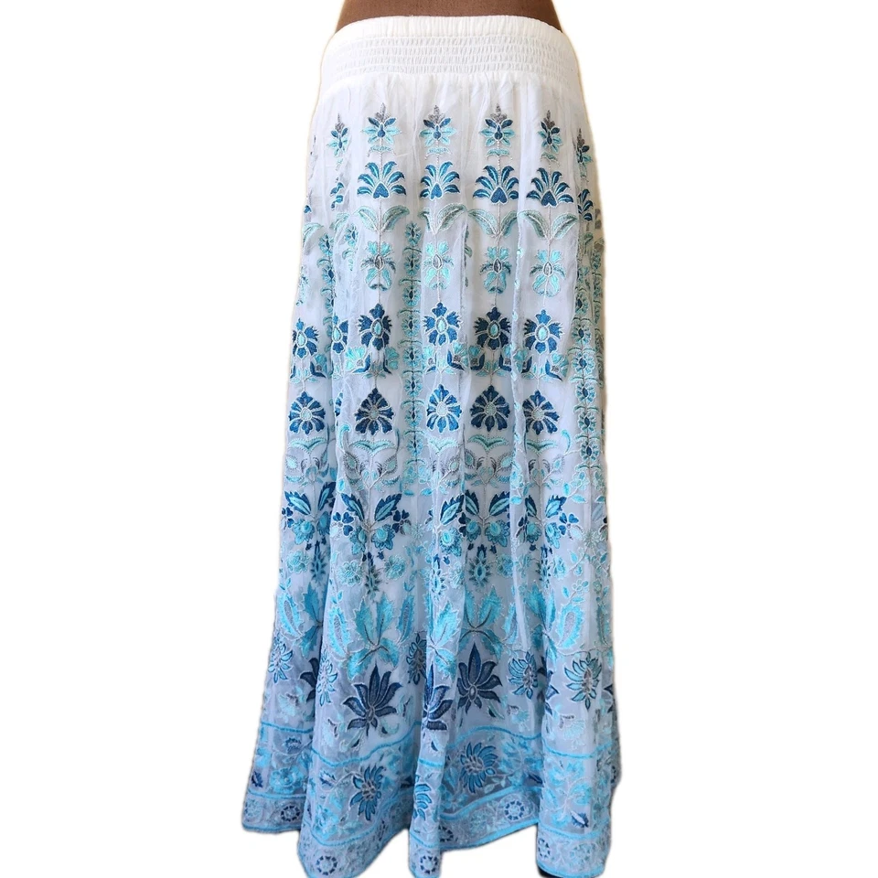 NUEVO CON ETIQUETAS SOFT AROUND Falda Talla 1X Floral Maxi Azul Hielo Icono Alejandría $180 Foto 2 de 4