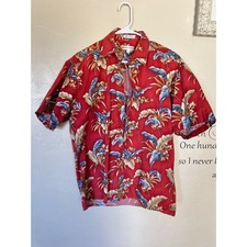 Pierre Cardin Mens Red Tropical Leaf Print Cotton Short Sleeve Button Down Shirt