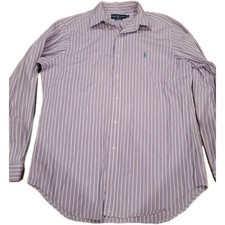 Ralph Lauren Classic Fit Purple/White Striped Button Down Shirt Size 16 34/35
