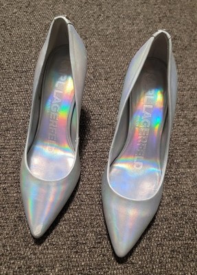 Karl Lagerfeld Paris Women's Gloria Pointed Toe Silver Leather Pumps Size 7