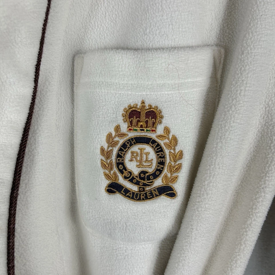Bata polar Y2K Lauren Ralph Lauren para mujer S marfil corona larga escudo lujo Foto 2 de 4