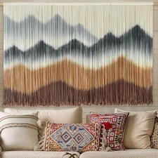 Macrame Wall Hanging Mountain Wall Art Dip-Dyed Macrame Wall Decor brown khaki