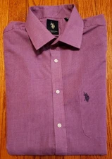 US Polo ASSN Shirt Mens Large 16 16½ Slim Fit Checkered Plaid Purple
