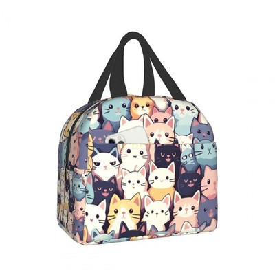 Cute Cats Kittens Lunch Bag Woman 8x5x8.5 Inch Reusable Waterproof Insulated