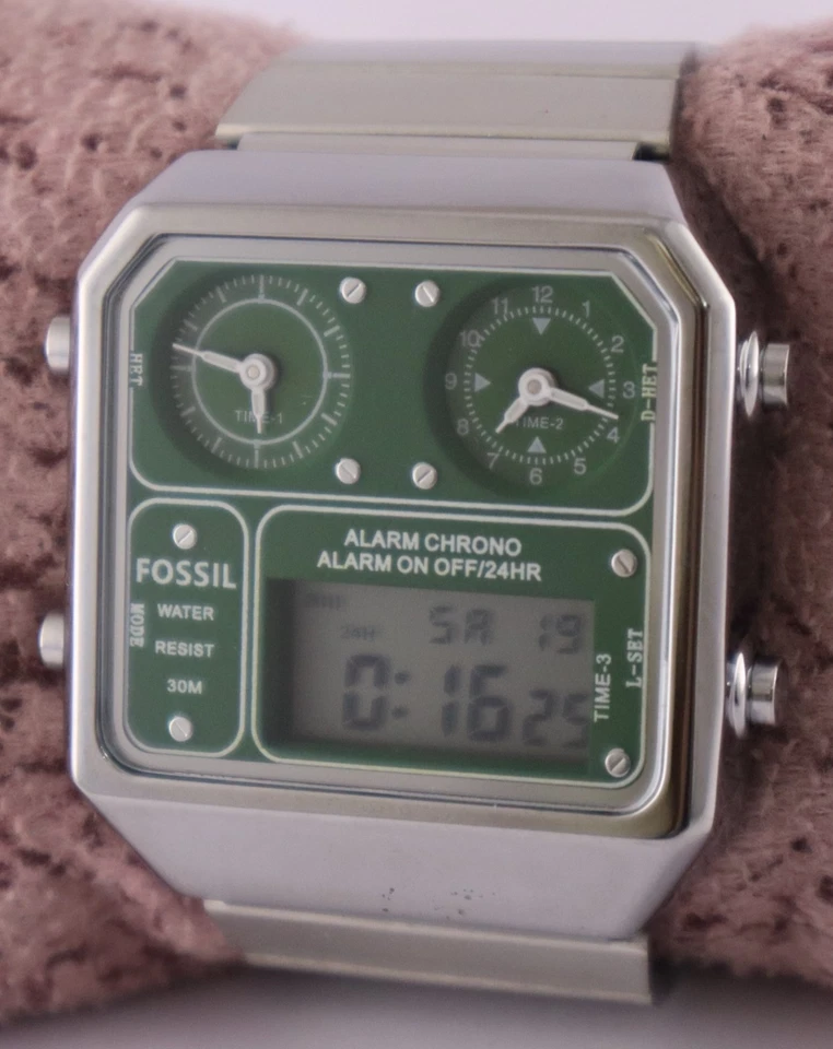 Reloj pulsera de lujo fósil analógico/digital cuarzo esfera verde excelente funcionamiento para hombre Foto 2 de 4