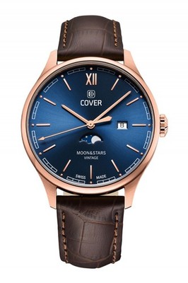 COVER CO202.07 Chapman Moon & Stars Rose Blue/Brown Herrenuhr mit Lederarmband 5