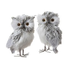 Kurt Adler 5-Inch Furry Gray Owl Set of 2 5-Inch,