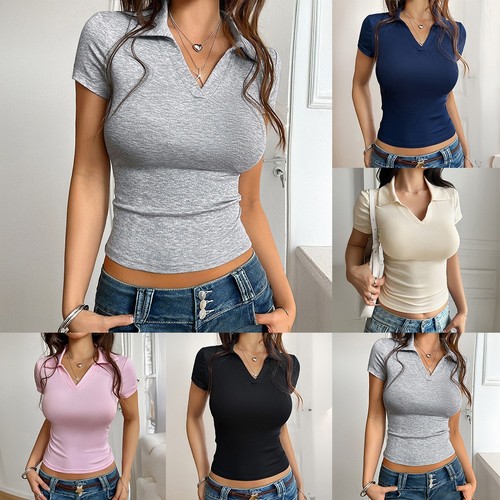 Casual Slim Fit For polo Collar Knitted T Shirt for Women in Various Colors