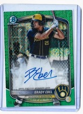 Bowman Chrome Draft 25 Brady Ebel Green Mega Refractor BMA-BE /99 Auto