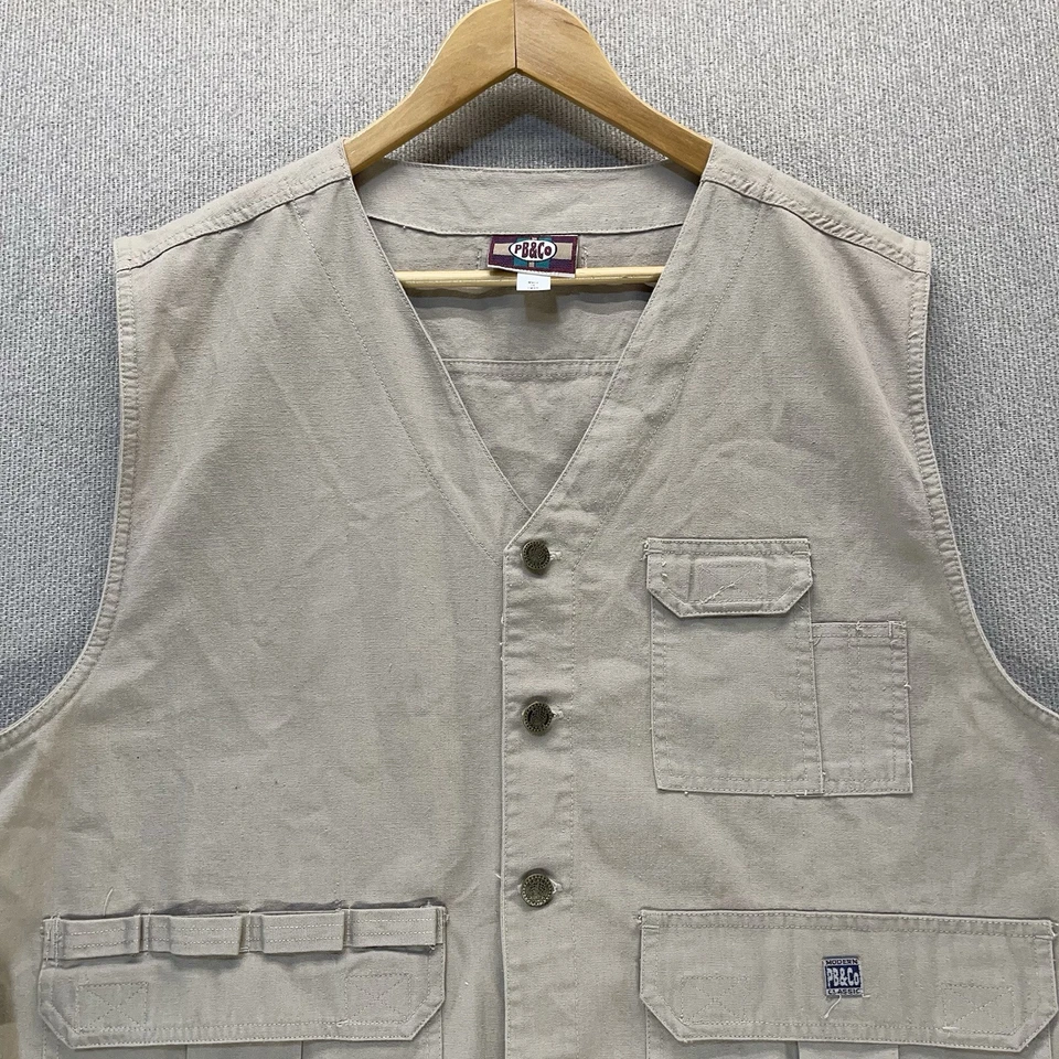 VTG PB & Co Vest Mens XL Khaki Utility Hiking Camping Fishing Hunting Tan NWT - Image 3 of 4