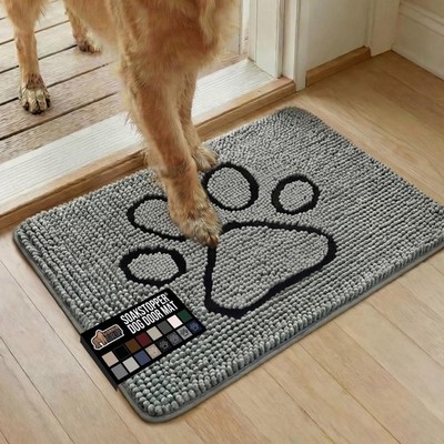 GORILLA GRIP SoakSTOPPER Dog Door Mat, Machine Washable Rug 24'' x 17'', Grey 