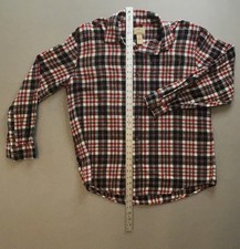Men  s Long Sleeve Flannel Button Down Shirt Size Large; Orange White Blue Plaid