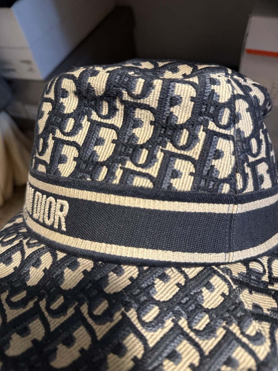Christian Dior Bucket Hat Oblique Monogram Navy Blue Size 59 US 7