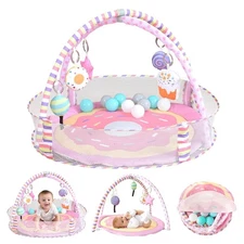 4-in-1 Baby Play Mat & Gym,Baby Girl Pink Donut Playmat 