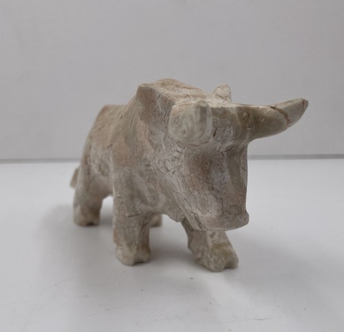 Marble Bull Figurine Hand Carved Statue Art Sculpture Paperweight Decor - Picture 2 of 7