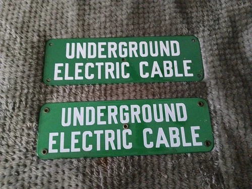 (2) Vintage Underground Electric Cable Sign Porcelain Green 5 Hole !