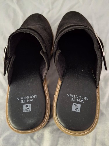 White Mountain Clog Chunky Heal Size 8 Black Brown Faux Suade - Picture 6 of 7