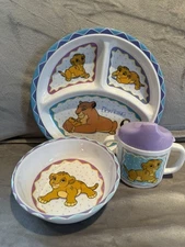Vintage 90s Disney The Lion King Kids Divided Melamine Plate, Bowls & sippy cup