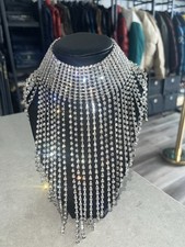 Silver Rhinestone Fringe Bib Statement Necklace Multi-Strand