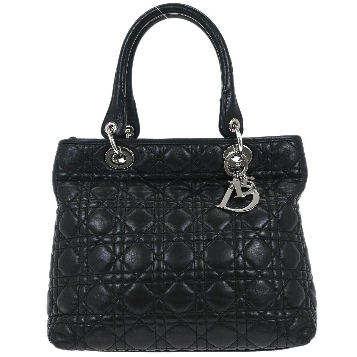 Christian Dior Vintage Lady Dior Bag Cannage Quilt Lambskin Black Leather Handbag (Pre-Owned)