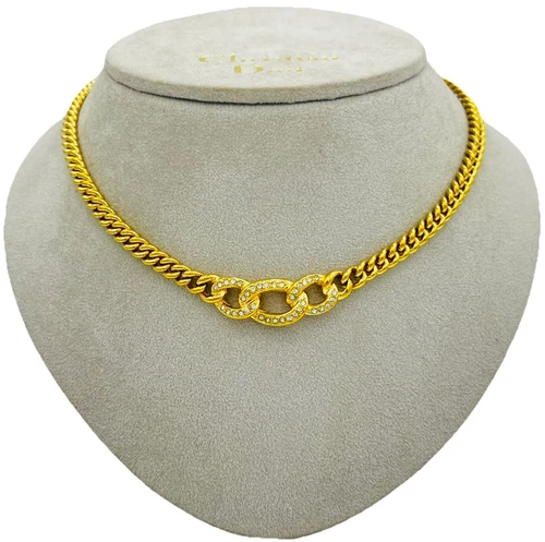 Collana vintage DIOR cristallo placcato oro girocollo dichiarazione gioielli circa 39 45 cm.