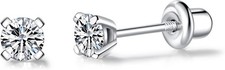 925 Sterling Silver Earrings Stud with Screwback Cubic Zirconia for CZ-White
