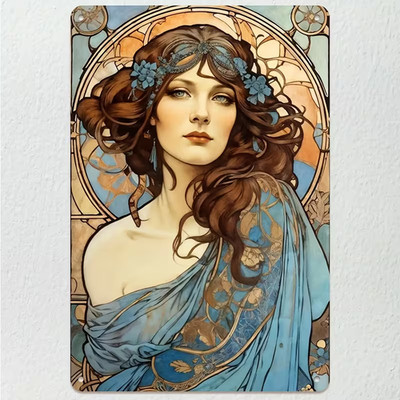Metallschilder -Blechschilder- Alphonse Mucha Jugendstil - Frauenporträt