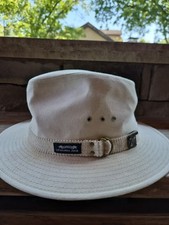 Panama Jack Mens Large Safari Hat Cream Canvas Wide Brim Fedora Sun Hat USA Made