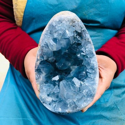 7.12LB Natural Blue Celestite Geode Quartz Crystal Mineral Specimen Healing