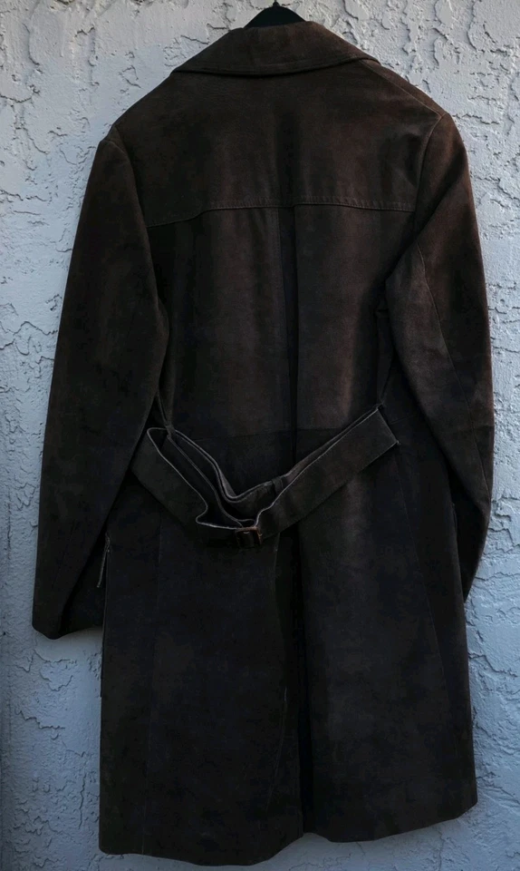 Vintage Windsor Suede Leather Coat Men’s M Unisex 1970s Belted Long Brown - Image 2 of 4