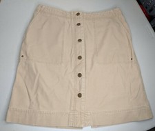 Vtg Ralph Lauren A Line Skirt Sz 8 Brass Button Up Front Beige Tan Cotton Mini