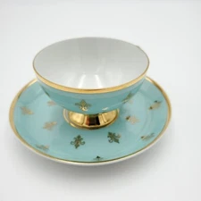 Vtg Bavaria Small Rudolf Wachter RW Cup Saucer Blue Gold De Fleurs Expresso