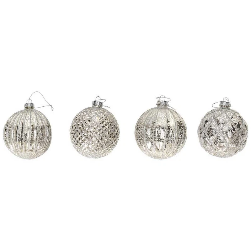 Set 4 Sfera Palla Albero di Natale TOGNANA in Vetro Argento Natalizia 8 cm, fotografia 7 di 7
