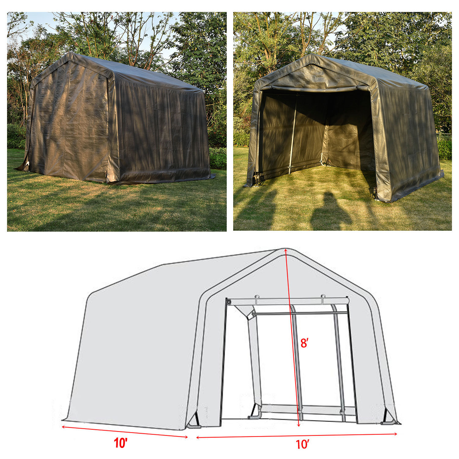 10 X10 X8 Ft Storage Shed Logic Shelter Car Garage Steel Carport