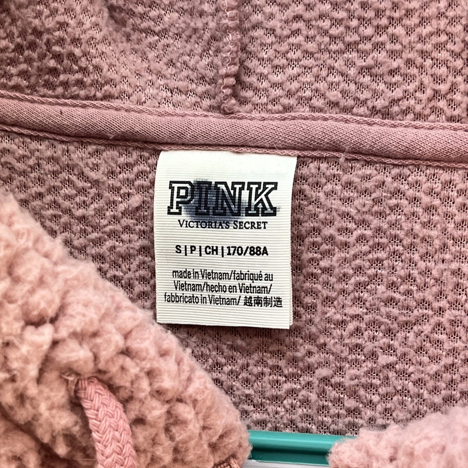 UNDERCOVER Victorias Secret ROSA Felpa con Cappuccio Donna S P Rosa Rosa Sherpa Maglione Pullover Zip