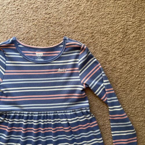 Levi's Dress Girls Medium 10/12 Youth Blue Striped NWT Long Sleeve Crewneck - Picture 4 of 11